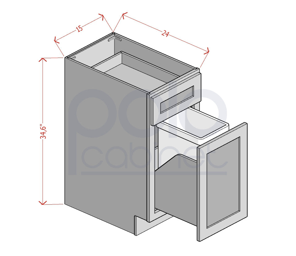 Single Door Single Drawer Base Cabinets with Trash Can Pullout
