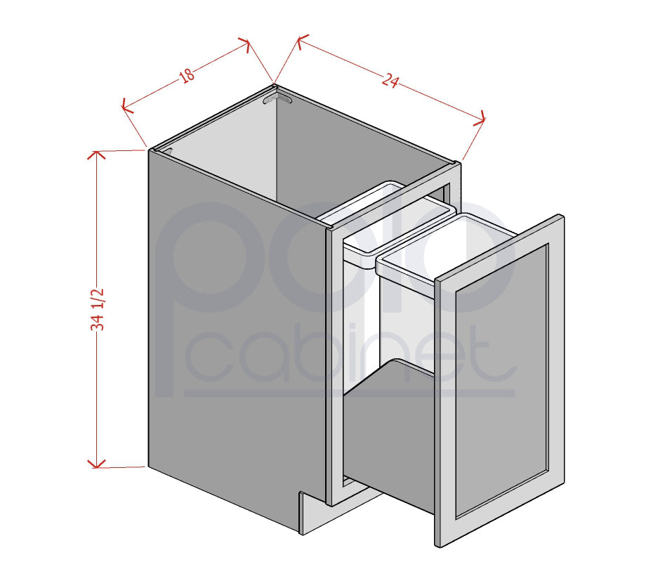 Single Full Height Door Base Cabinet with Trash Can Pullout