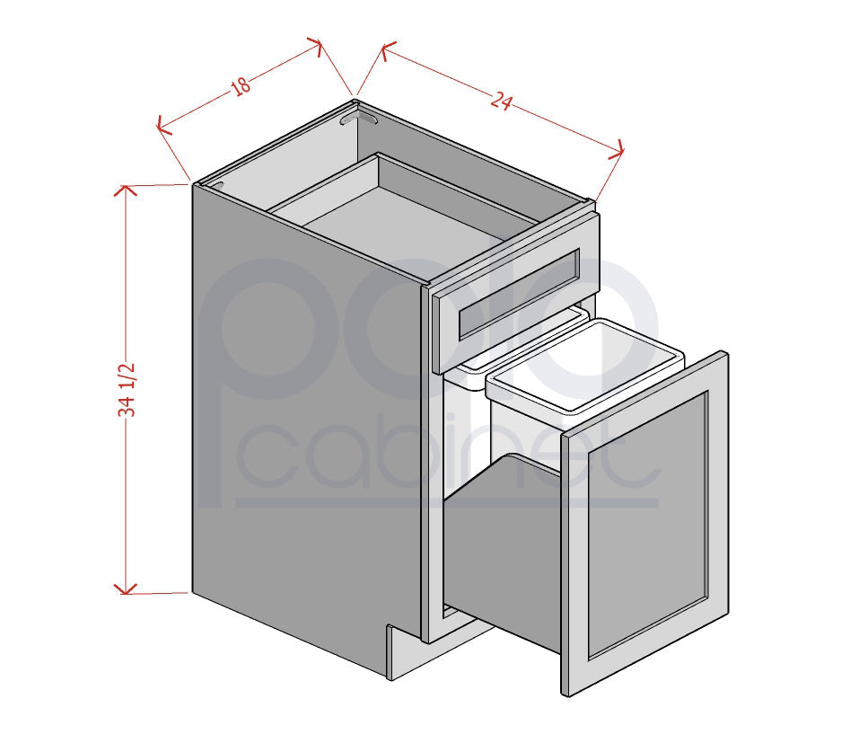 Single Door Single Drawer Base Cabinets with Trash Can Pullout