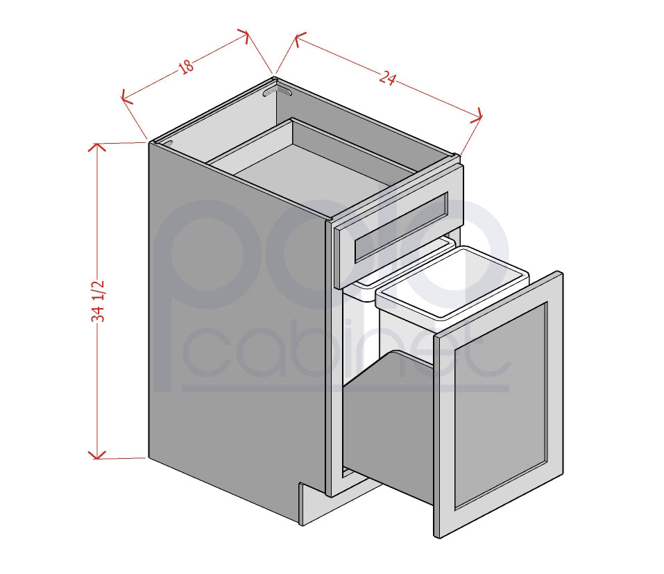 Single Door Single Drawer Base Cabinets with Trash Can Pullout