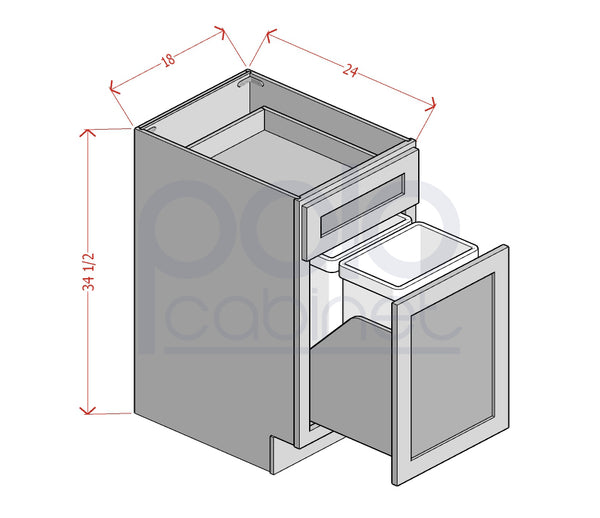 Single Door Single Drawer Base Cabinets with Trash Can Pullout