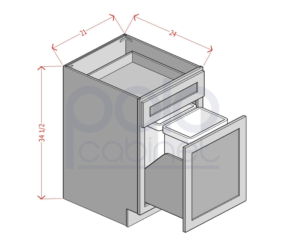 Single Door Single Drawer Base Cabinets with Trash Can Pullout