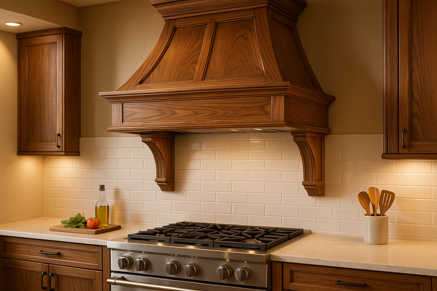 Wooden Range Hood in kitchen